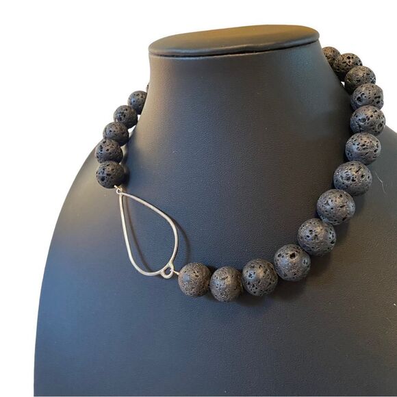 Artisan Designed & Hand Crafted Lava Rock & Silver Accent Necklace. - Picture 2 of 6